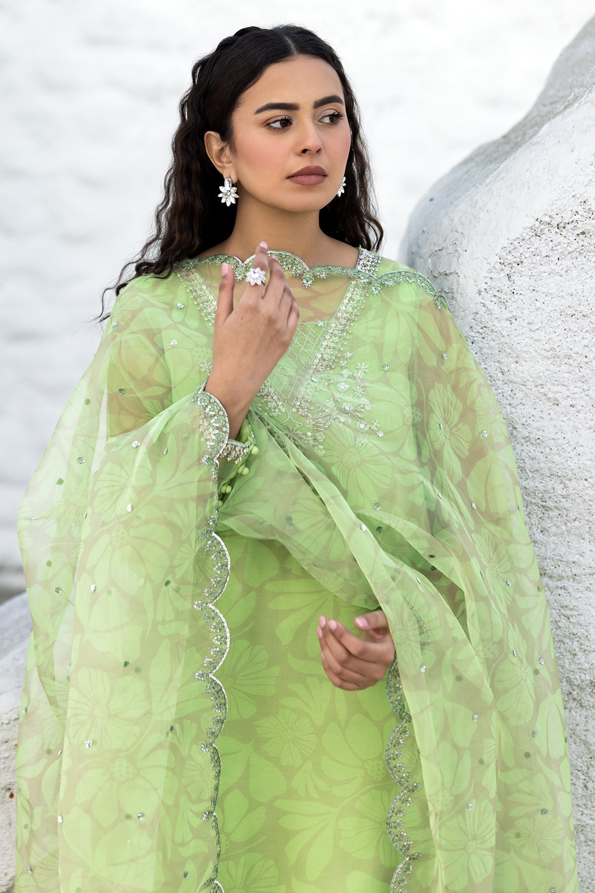 Charizma | Festive Pret | CMA-5-022 L Parrot Green Organza