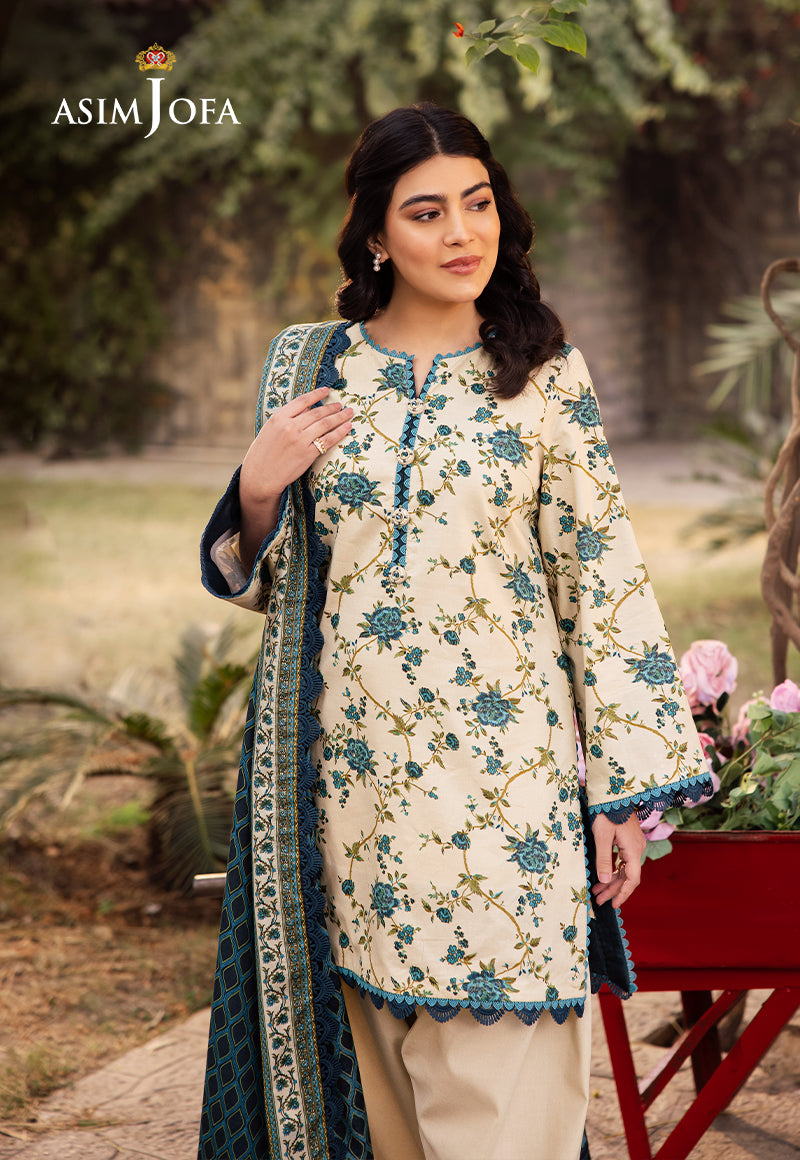 Asim Jofa | Prints Drop 2 | AJUBJ-34 L Ivory Lawn
