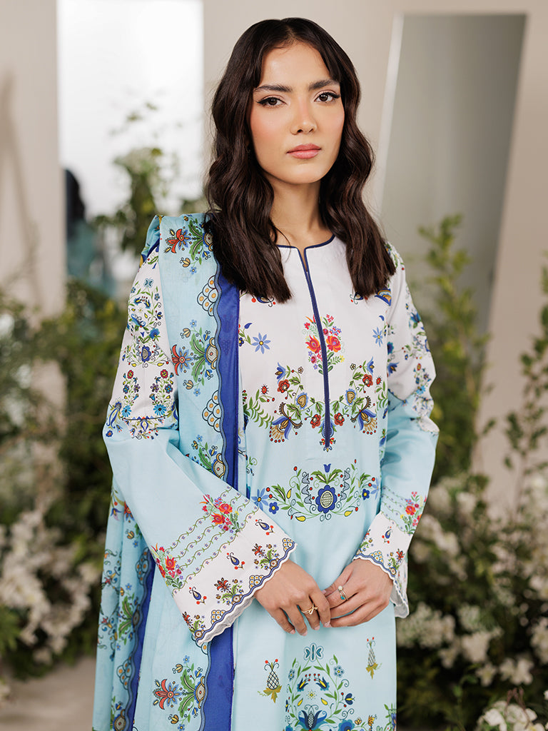 Rajbari | Amal Summer Prints Exclusive | Amal Summer Prints - 10 M Ice Blue Lawn