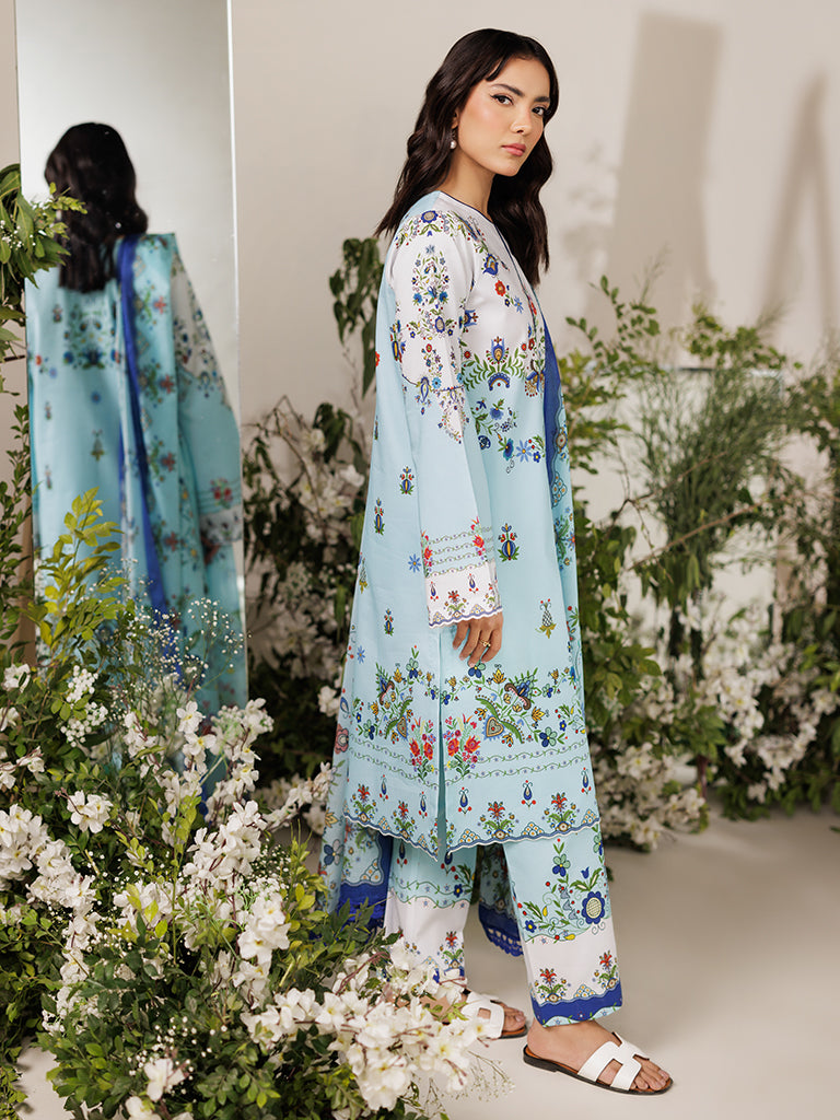 Rajbari | Amal Summer Prints Exclusive | Amal Summer Prints - 10 L Ice Blue Lawn