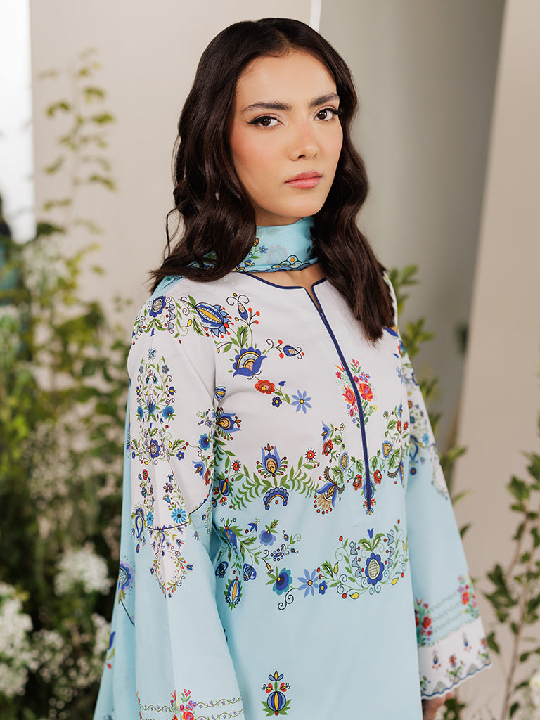 Rajbari | Amal Summer Prints Exclusive | Amal Summer Prints - 10 XL Ice Blue Lawn