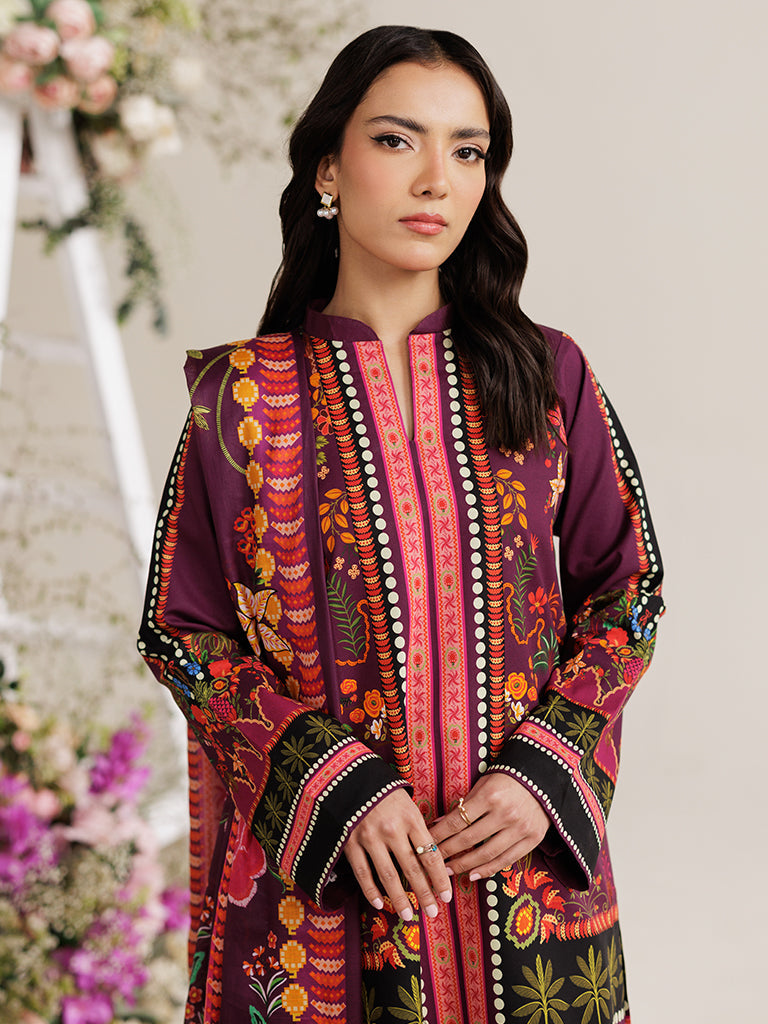 Rajbari | Amal Summer Prints Exclusive | Amal Summer Prints - 03 Custom Size Wine Berry Lawn