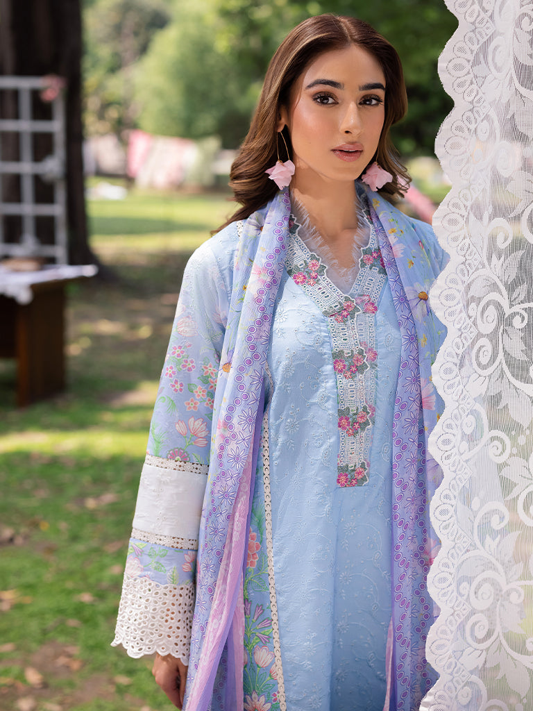 Rajbari | Schiffli Printkari Exclusive | Schiffli Printkari - 04 L Light Blue Lawn