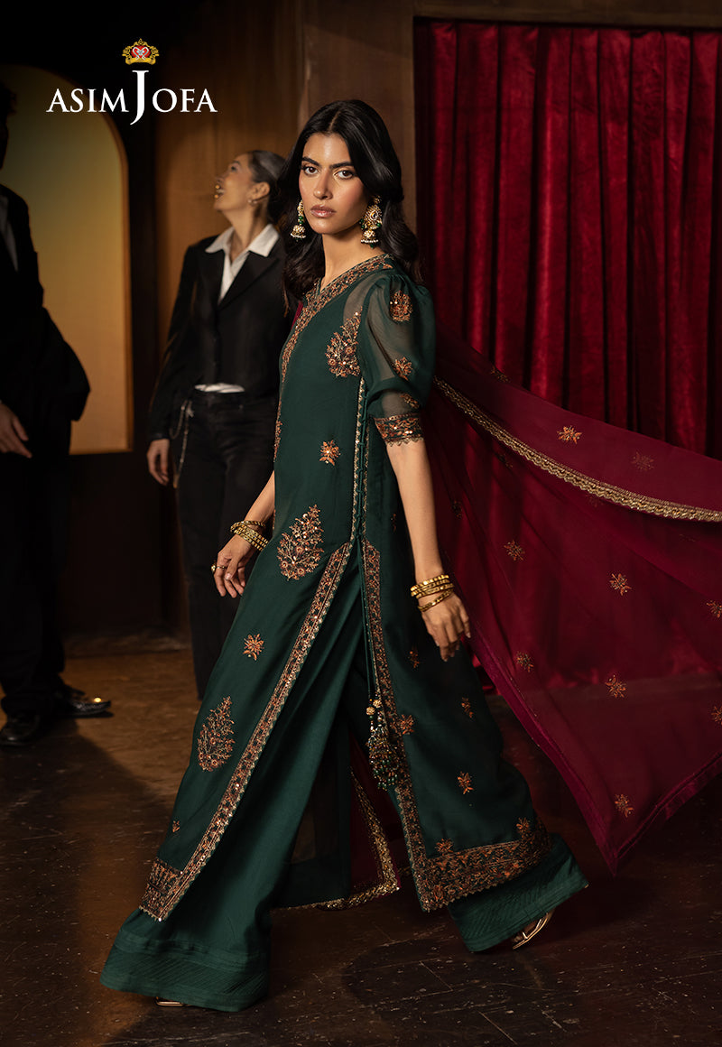 Asim Jofa | Luxury Festive Rejoice | AJLFF-02 XL Dark Green Chiffon