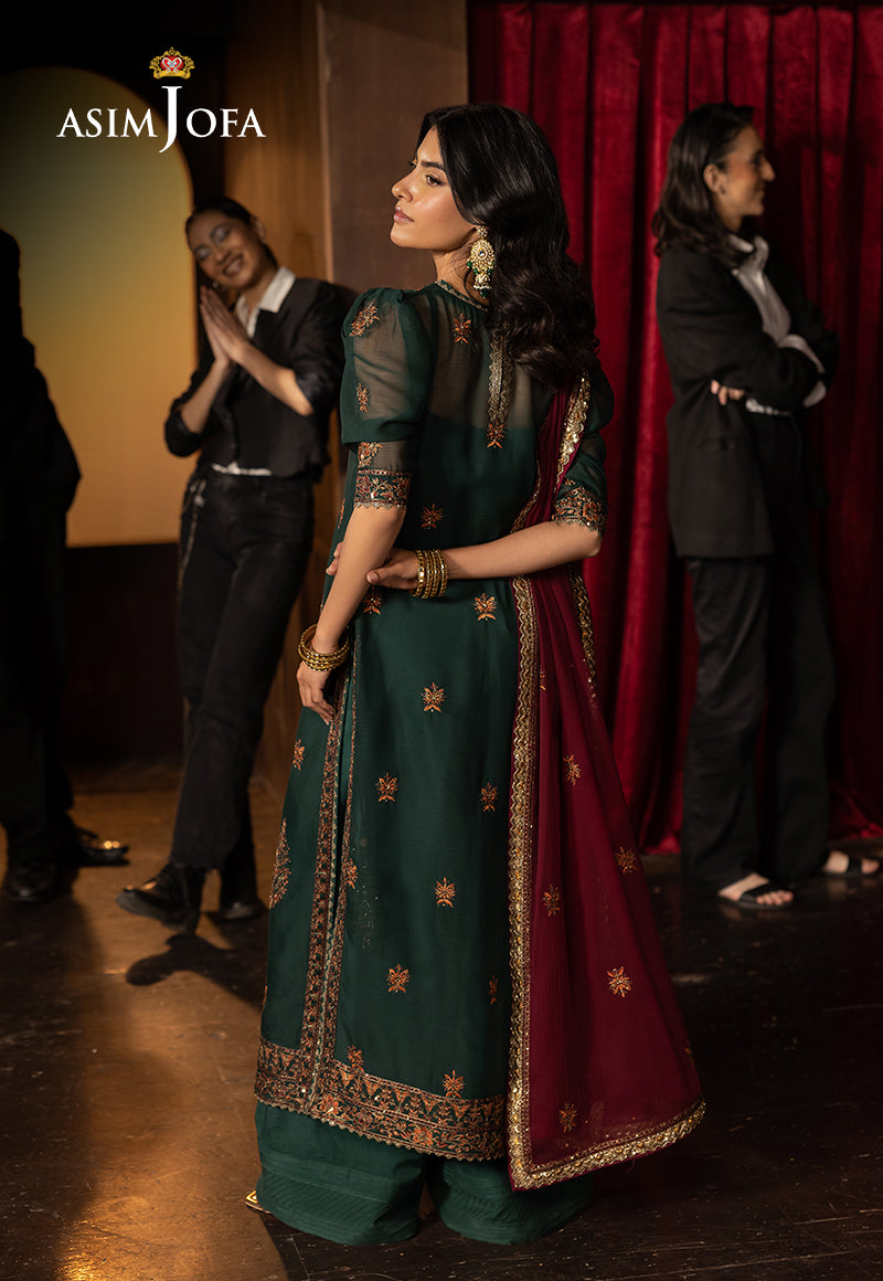 Asim Jofa | Luxury Festive Rejoice | AJLFF-02 S Dark Green Chiffon