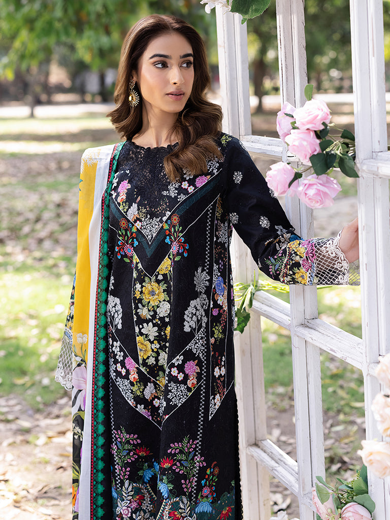 Rajbari | Schiffli Printkari Exclusive | Schiffli Printkari - 10 L Black Lawn