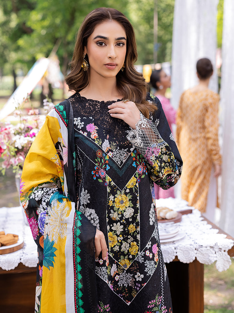 Rajbari | Schiffli Printkari Exclusive | Schiffli Printkari - 10 M Black Lawn