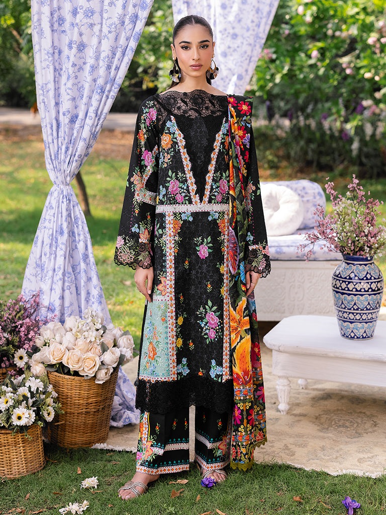 Rajbari | Schiffli Printkari Exclusive | Schiffli Printkari - 03 XS Black Lawn