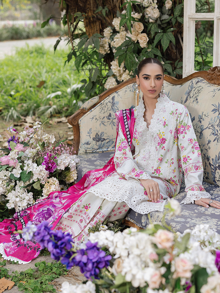 Rajbari | Schiffli Printkari Exclusive | Schiffli Printkari - 02 XL Pastel Gray Lawn