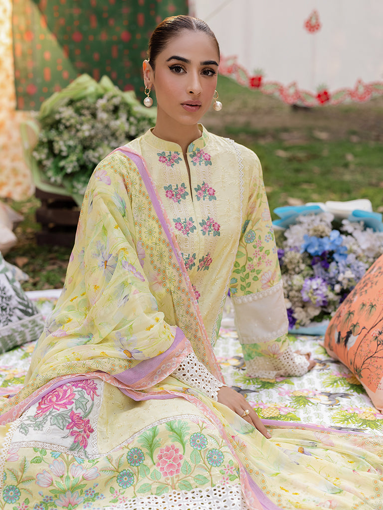 Rajbari | Schiffli Printkari Exclusive | Schiffli Printkari - 11 XL Pastel Yellow Lawn