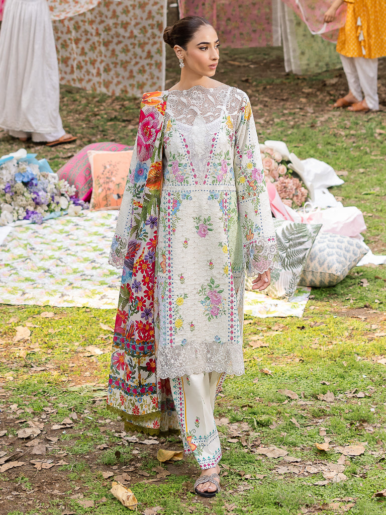 Rajbari | Schiffli Printkari Exclusive | Schiffli Printkari - 08 XL Off White Lawn