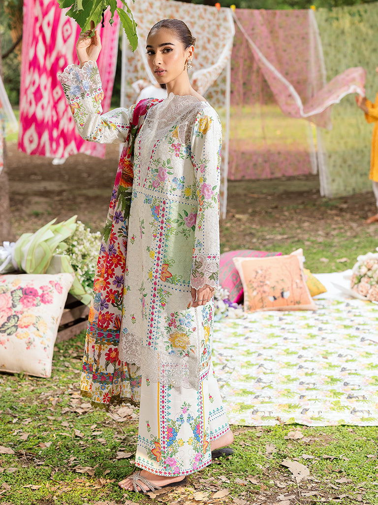 Rajbari | Schiffli Printkari Exclusive | Schiffli Printkari - 08 XS Off White Lawn
