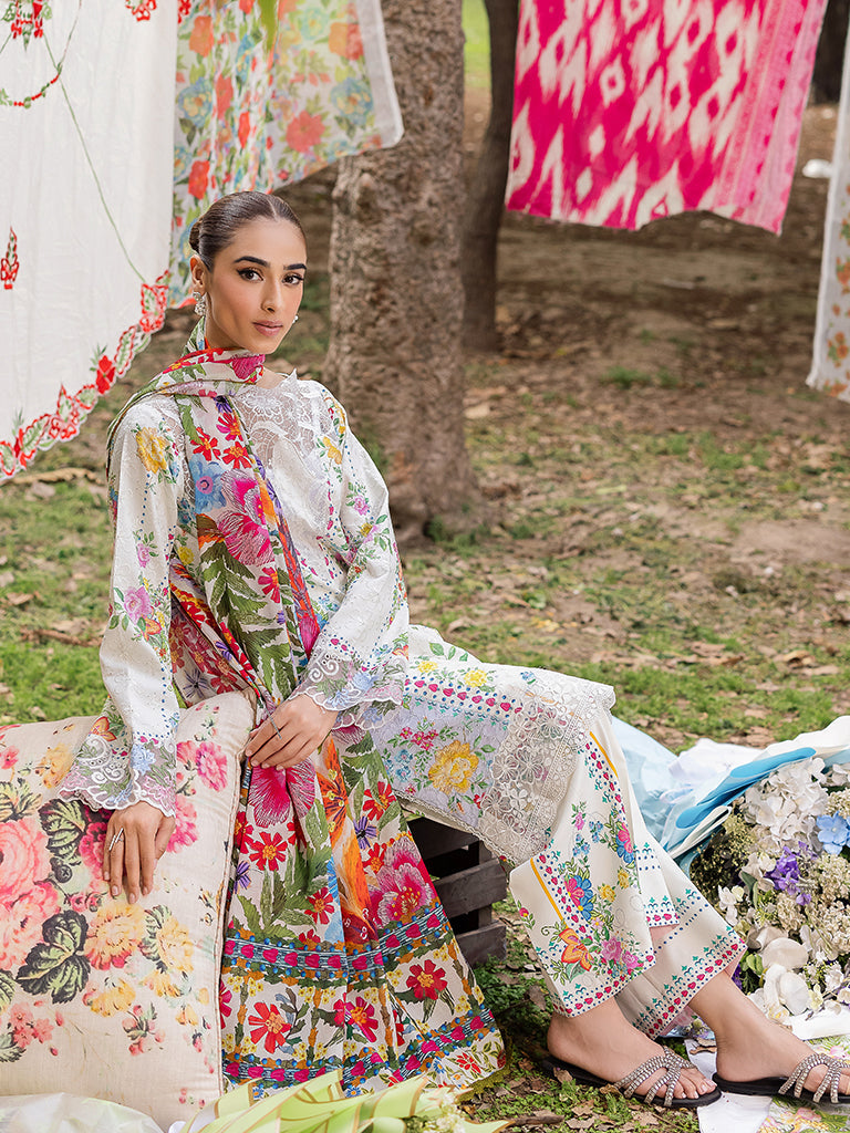 Rajbari | Schiffli Printkari Exclusive | Schiffli Printkari - 08 L Off White Lawn