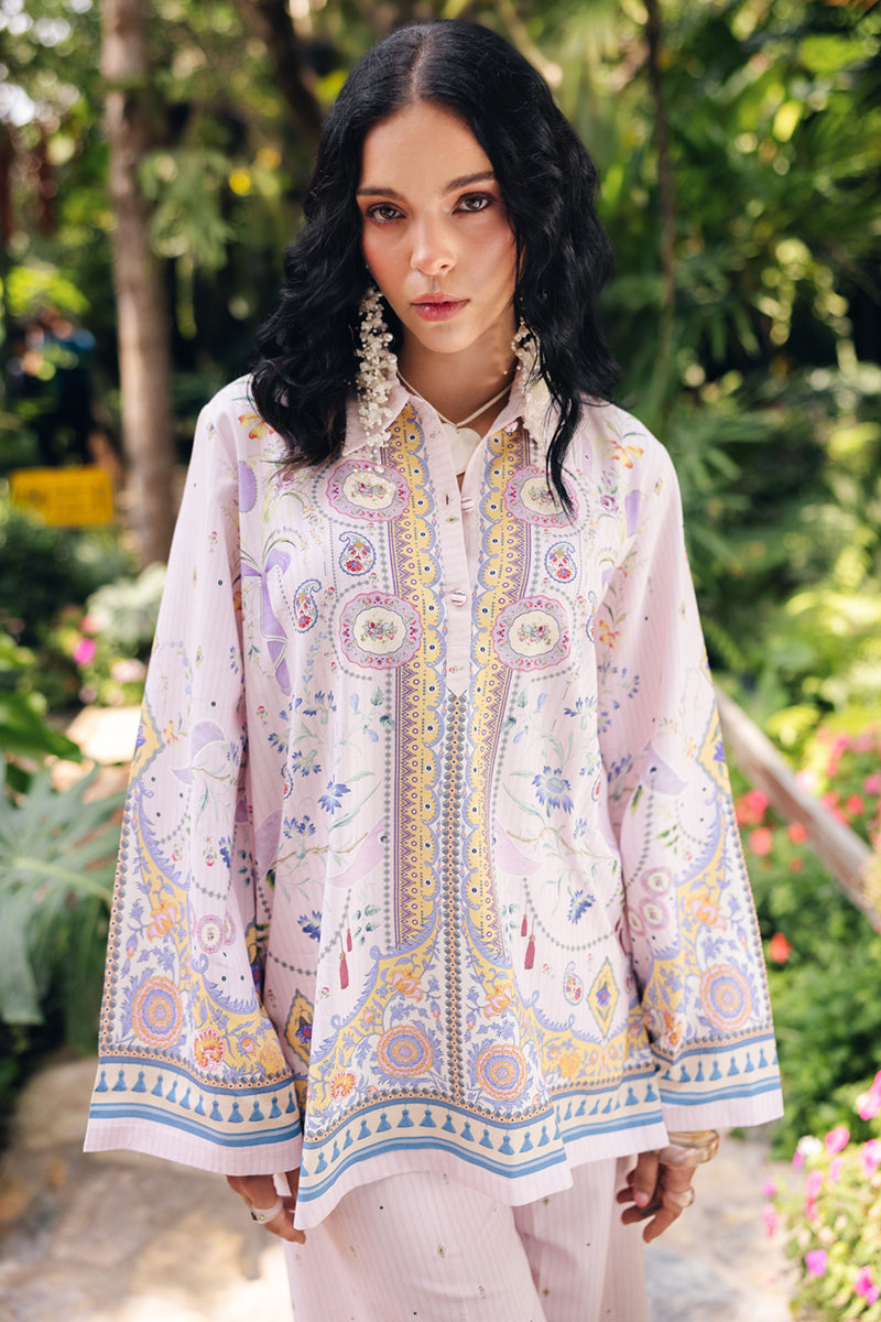 Qalamkar | Printed Co Ords 25 | OP-08 Ruhi M Lilac Cotton Silk