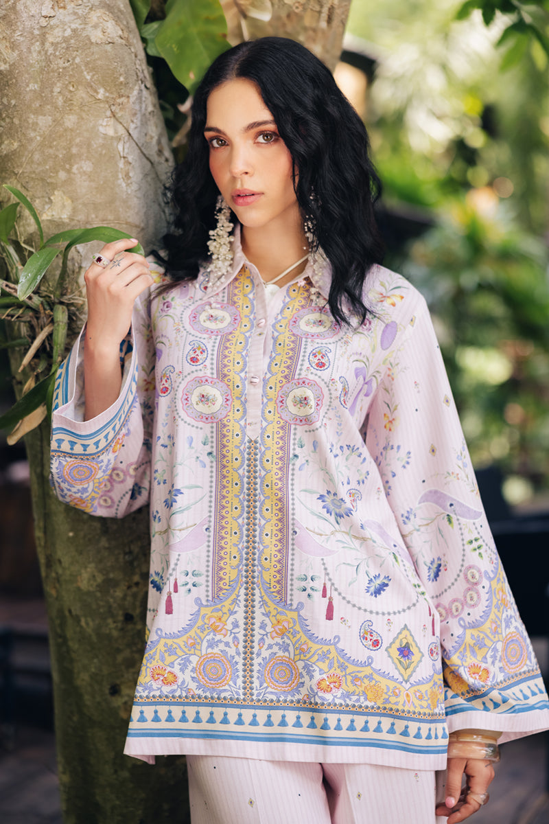 Qalamkar | Printed Co Ords 25 | OP-08 Ruhi L Lilac Cotton Silk