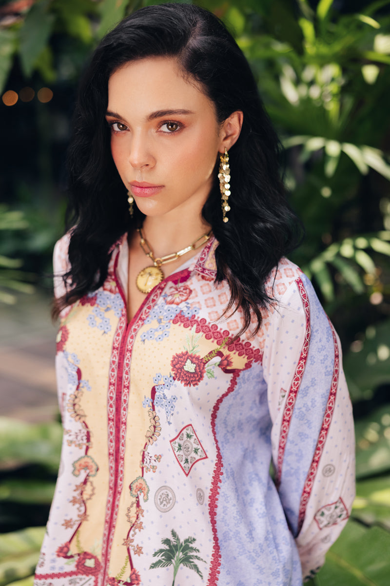 Qalamkar | Printed Co Ords 25 | OP-05 Rihana M Lilac Cotton Silk