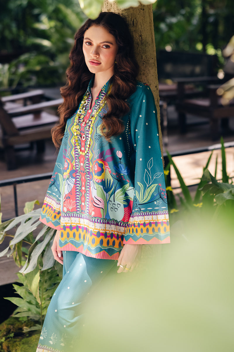 Qalamkar | Printed Co Ords 25 | OP-10 Liva M Sea Green Cotton Silk