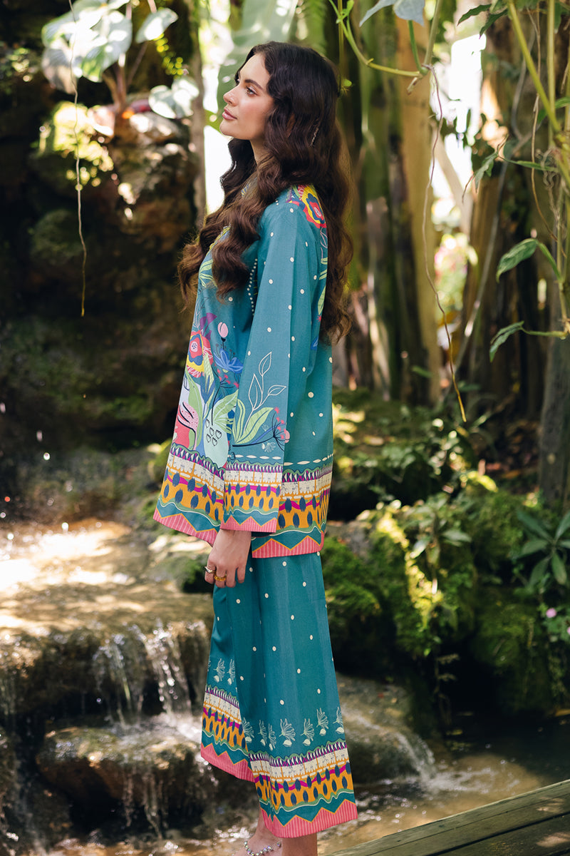 Qalamkar | Printed Co Ords 25 | OP-10 Liva L Sea Green Cotton Silk