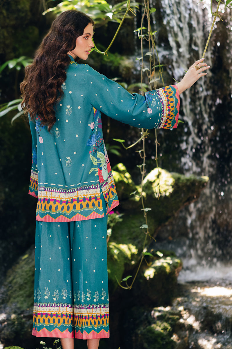 Qalamkar | Printed Co Ords 25 | OP-10 Liva S Sea Green Cotton Silk