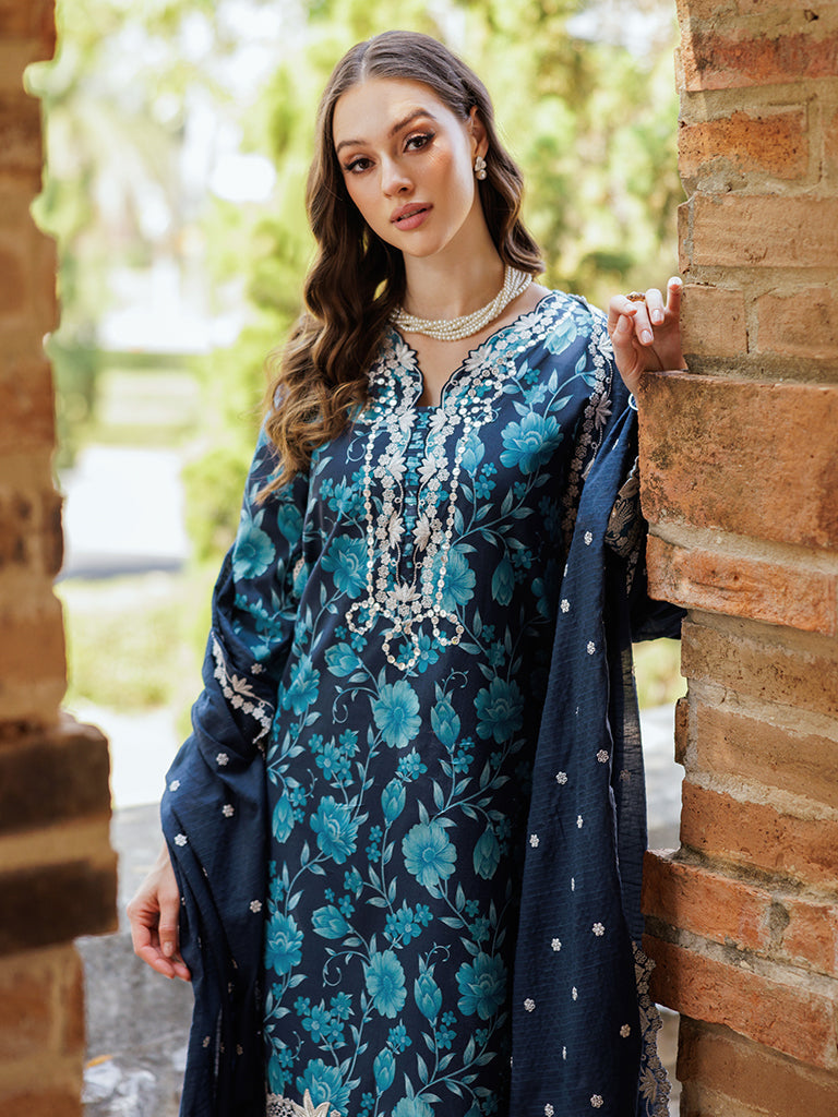 Rajbari | Floral Symphony Lawn 25 | RB-12 M Navy Blue Lawn