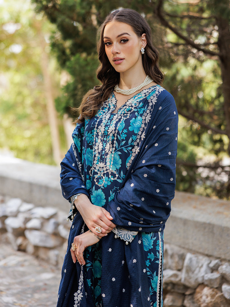 Rajbari | Floral Symphony Lawn 25 | RB-12 XL Navy Blue Lawn
