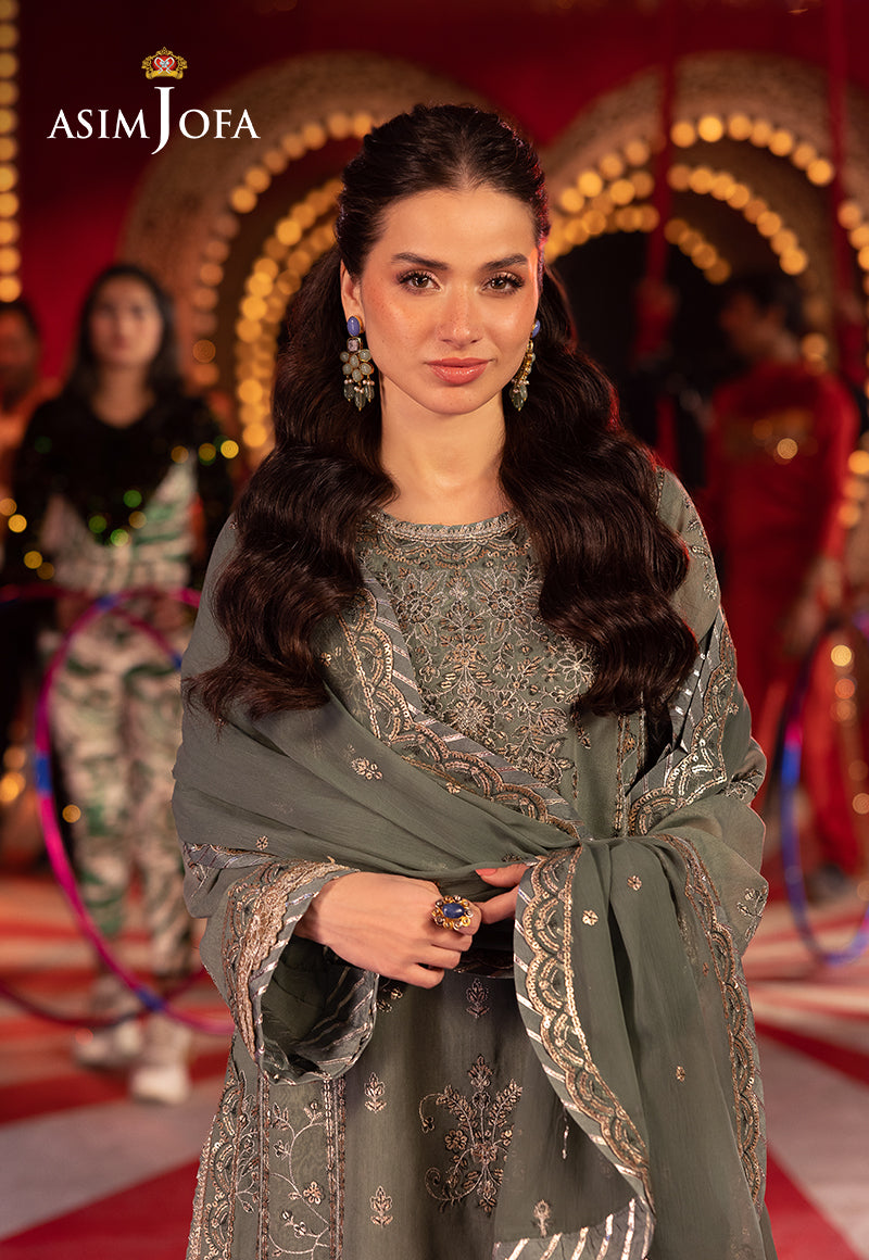 Asim Jofa | Festive Opulence | AJFO-03 M Sage Green Paper Cotton