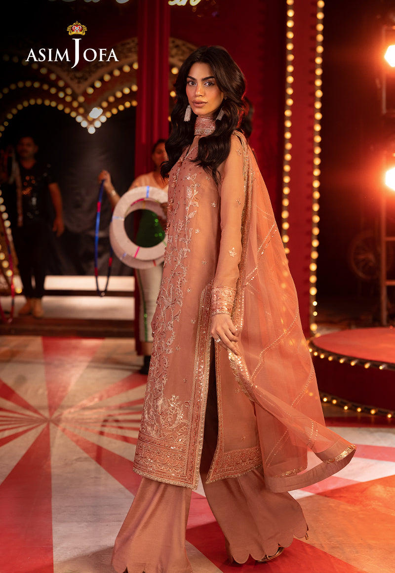 Asim Jofa | Luxury Festive Rejoice | AJLFF-16 XL Peach Chiffon