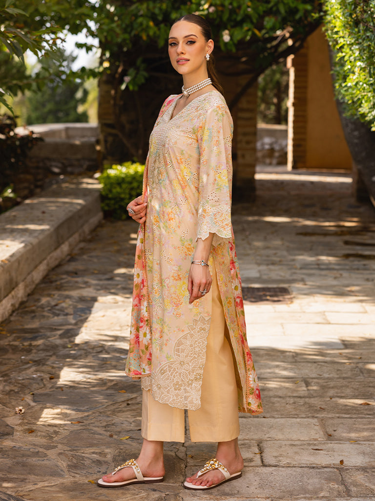 Rajbari | Floral Symphony Lawn 25 | RB-05 XL Pale Peach Lawn