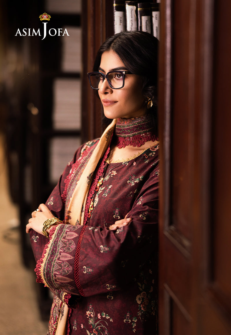 Asim Jofa | Prints Drop 2 | AJUBJ-44 Custom Size Dark Brown Lawn