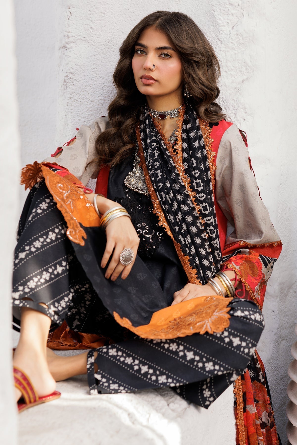 Charizma | Rangoli Lawn | CRO5-01 Custom Size Black Lawn