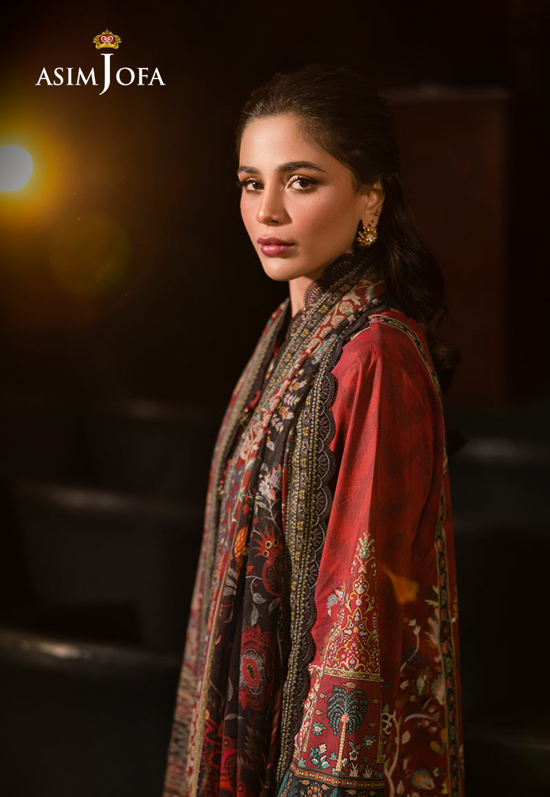 Asim Jofa | Prints Drop 2 | AJUBJ-09 M Maroon Lawn
