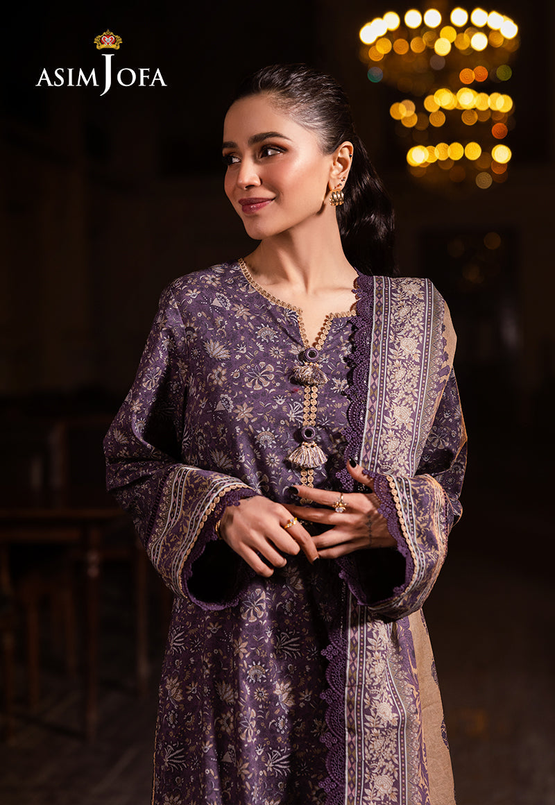 Asim Jofa | Prints Drop 2 | AJUBJ-48 Custom Size Dark Purple Lawn