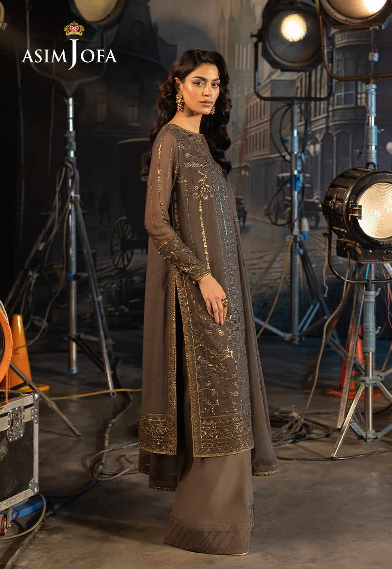 Asim Jofa | Festive Opulence | AJFO-09 XL Dark Gray Chiffon