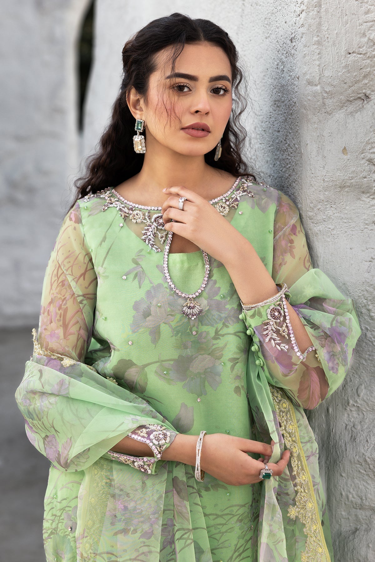Charizma | Festive Pret | CMA-5-013 L Pistachio Green Organza