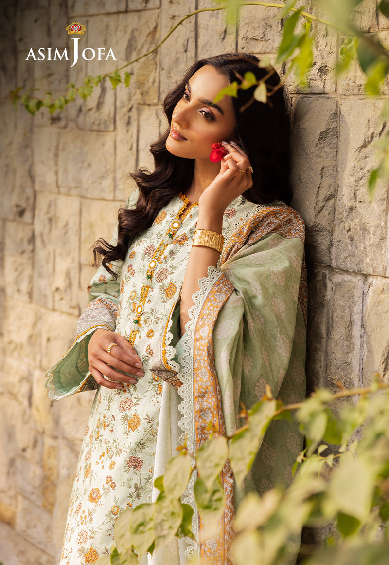 Asim Jofa | Prints Drop 2 |AJUBJ-52 Custom Size Mint Gray Lawn