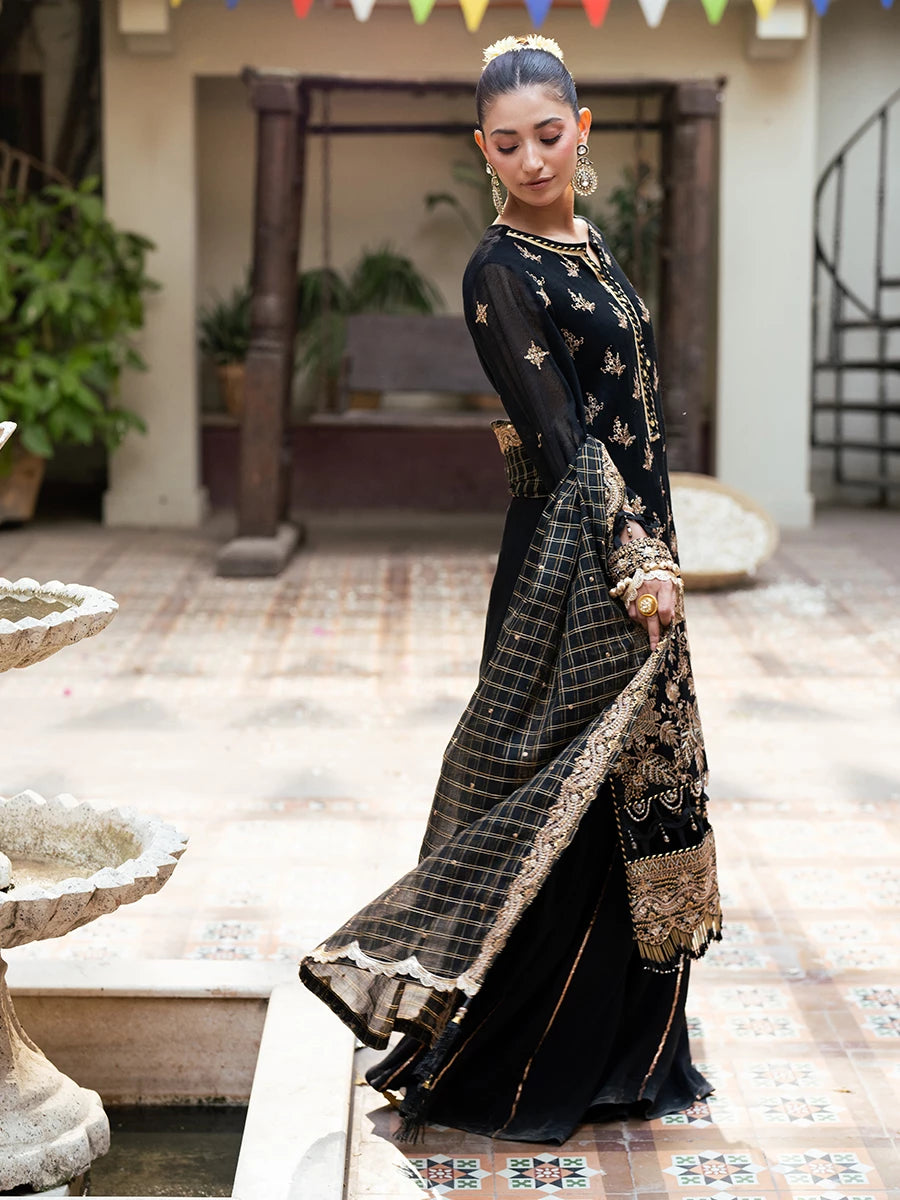 Salitex | Signature Festive Chiffon | SUNW6JI041UT L Black Zari