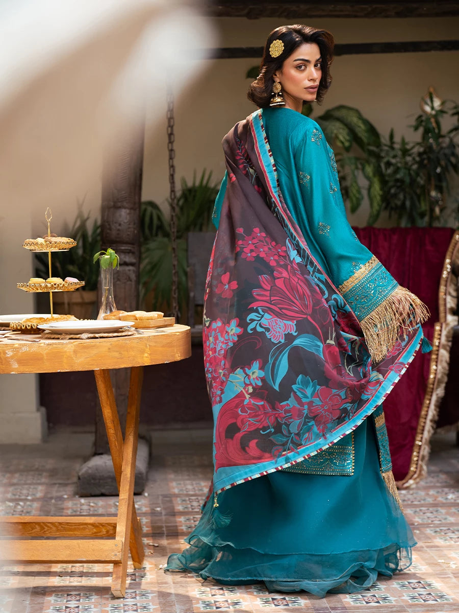 Salitex | Signature Festive Chiffon | SUNW6NO034UT S Teal Blue Cotton Net