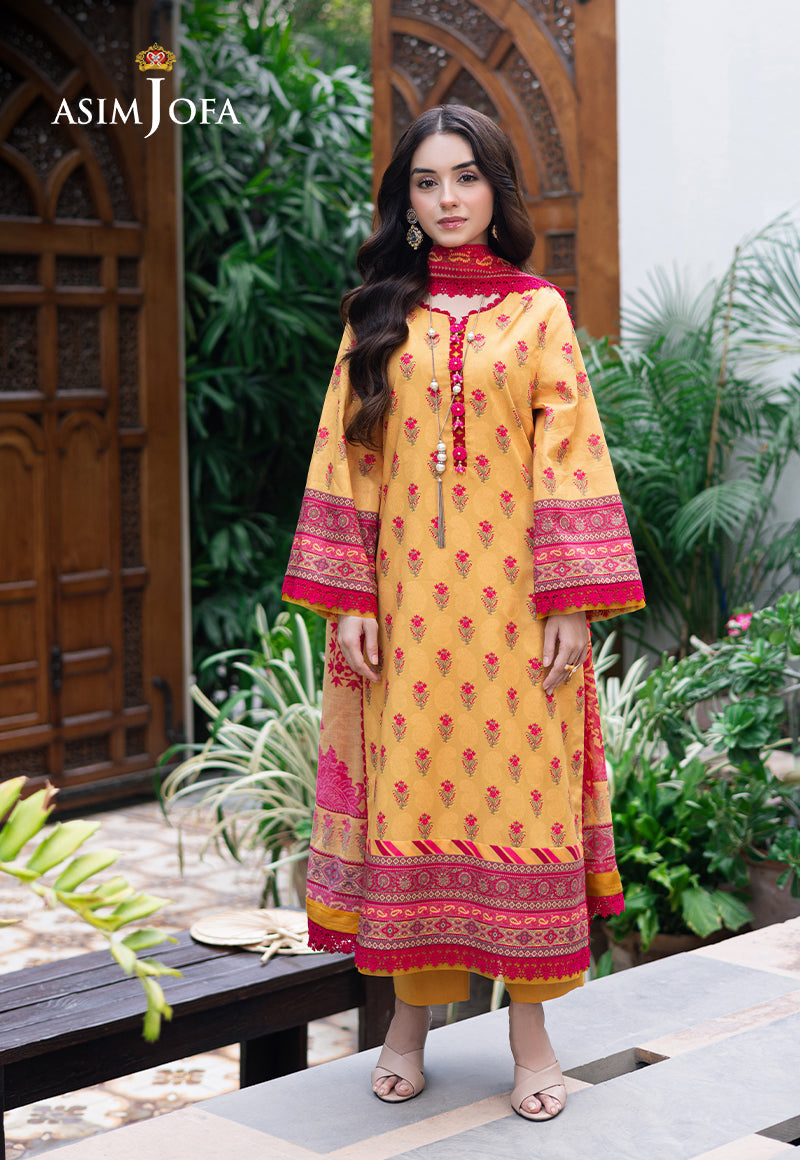 Asim Jofa | Prints Drop 2 | AJUUB-36 Custom Size Lawn Mustard Yellow