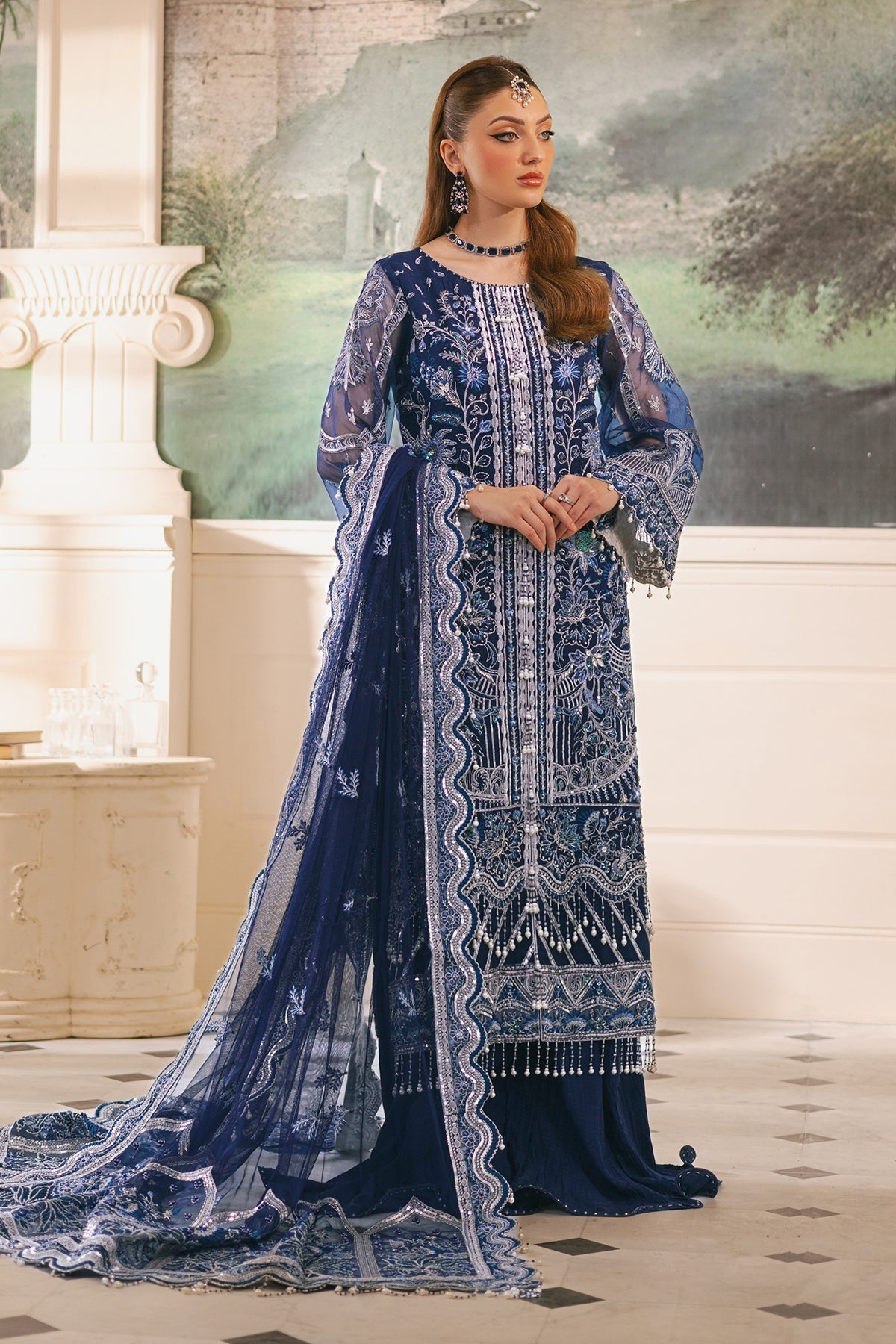 Raeesa Premium | Ada Premium Collection | HU - 48 Meeri XS Navy Blue Organza