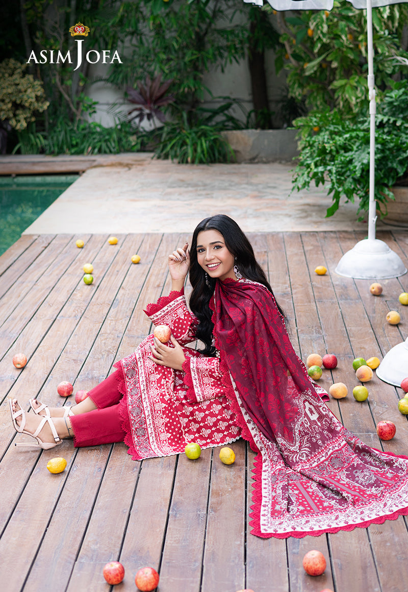 Asim Jofa | Prints Drop 2 | AJUUB-32 Custom Size Haute Red Lawn