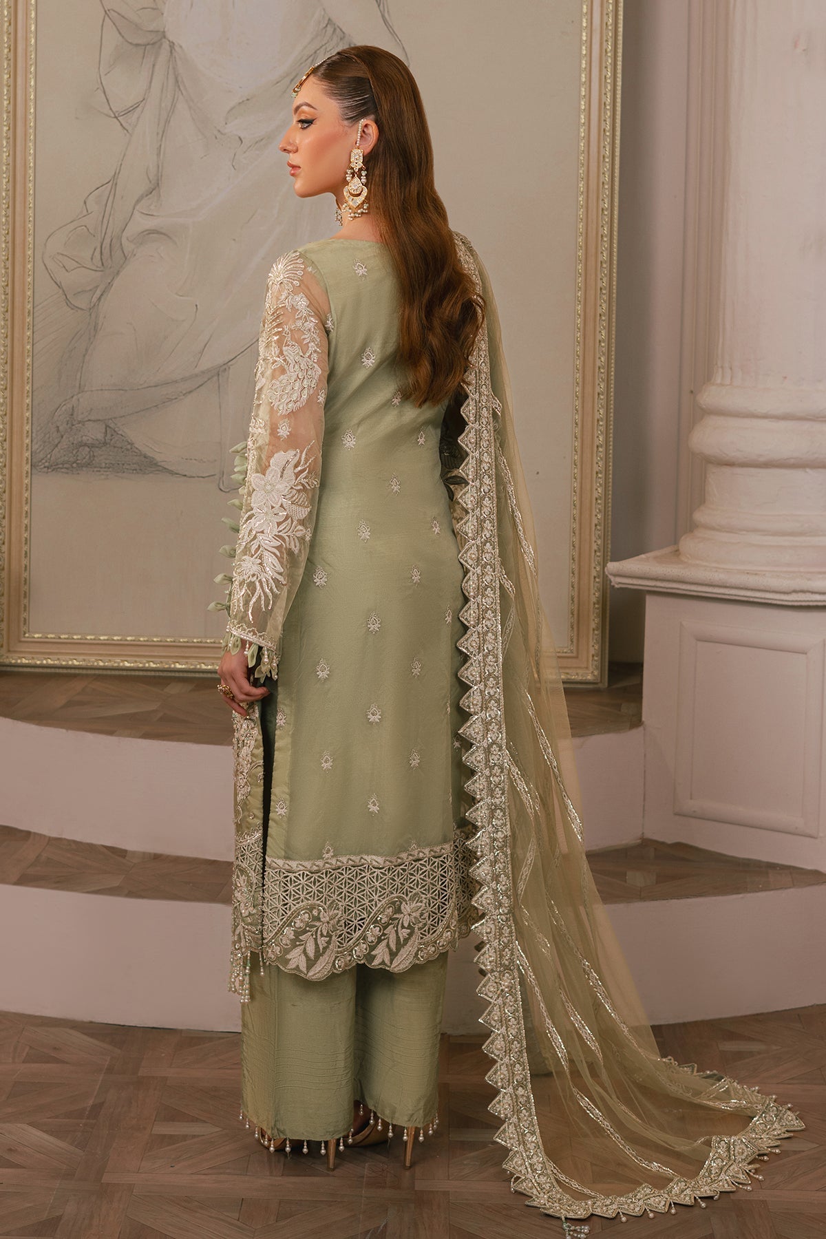 Raeesa Premium | Ada Premium Collection | HU - 41 Haya S Tea Green Organza