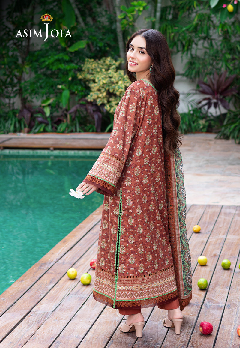 Asim Jofa | Prints Drop 2 | AJUUB-25 S Coral Red Lawn