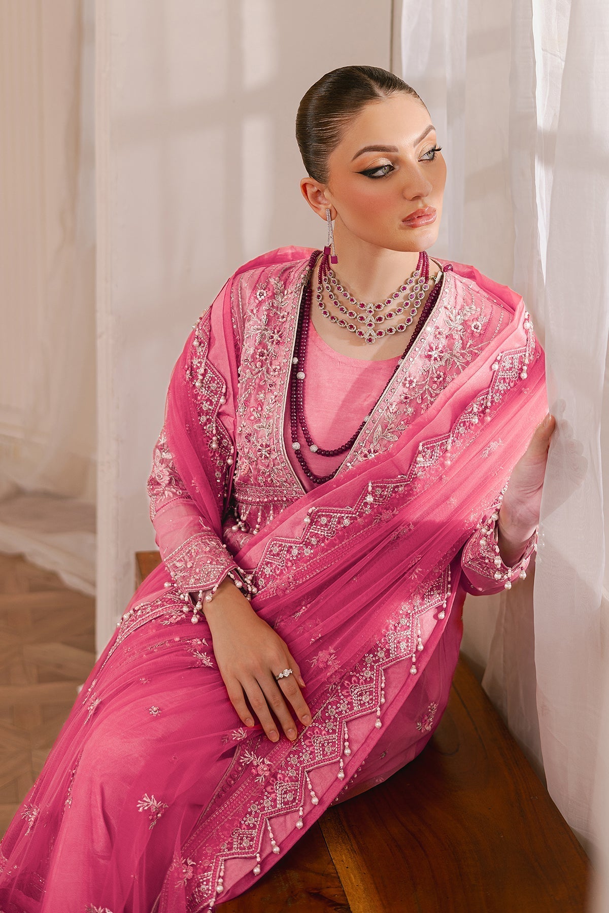 Raeesa Premium | Ada Premium Collection | HU - 44 Rosella XL Rose Pink Organza