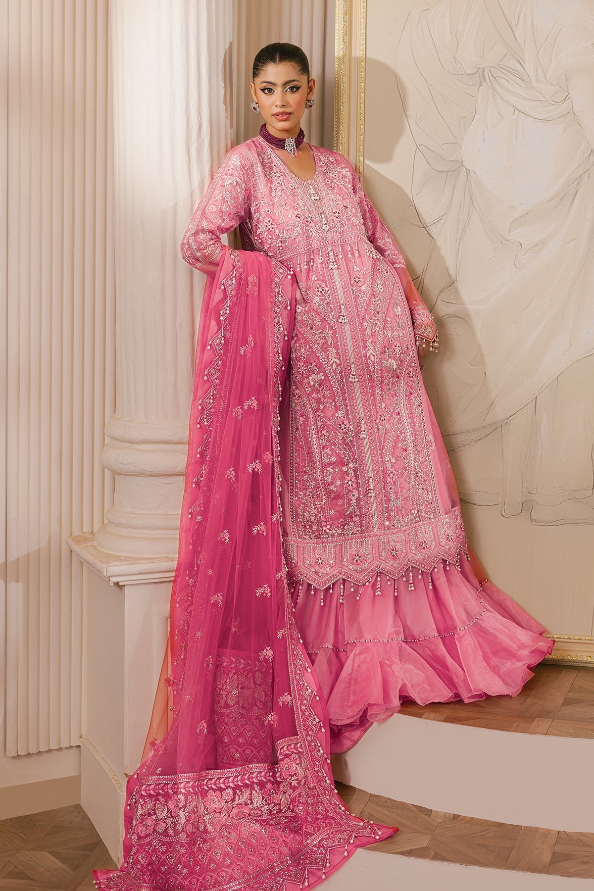 Raeesa Premium | Ada Premium Collection | HU - 44 Rosella Custom Size Rose Pink Organza