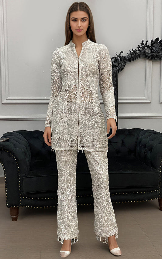 Threads and Motifs | Formal Dresses 25 | Organza Embroidered Jacket with Trouser - Pakistani Designer Dress - by Threads and Motifs - Type : Ladies Clothes - 100% Original at Saira Sultan