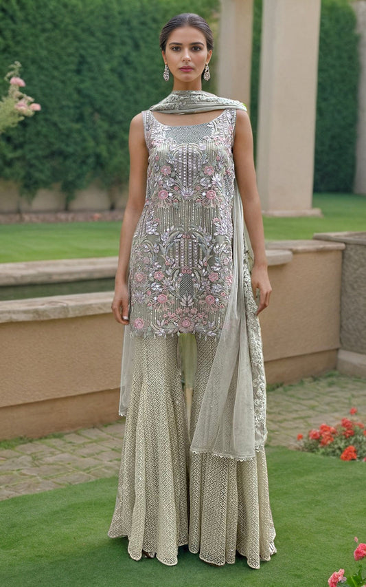 Threads and Motifs | Formal Dresses 25 | Organza Embroidered Shirt - Pakistani Designer Dress - by Threads and Motifs - Type : Ladies Clothes - 100% Original at Saira Sultan