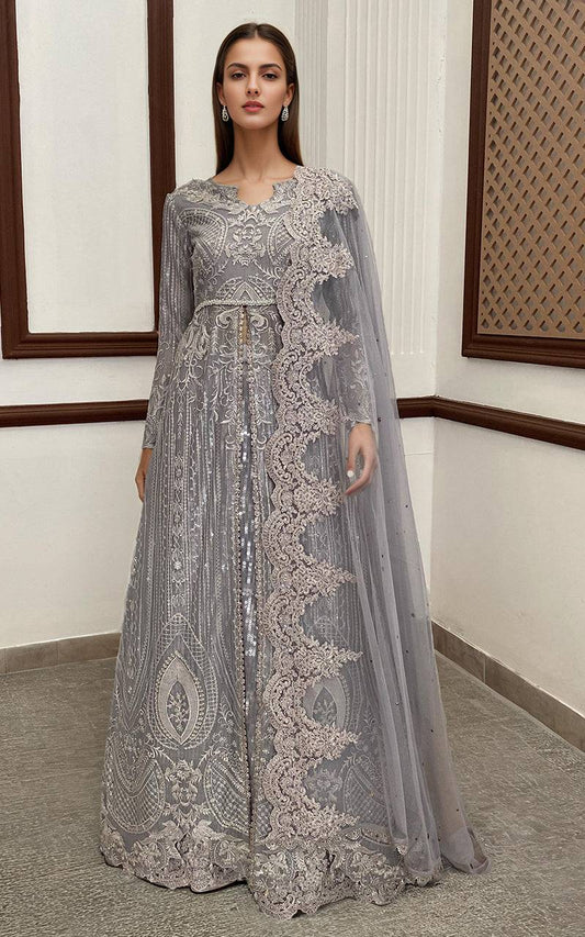 Threads and Motifs | Formal Dresses 25 | Net Embroidered Maxi With Dupatta - Pakistani Designer Dress - by Threads and Motifs - Type : Ladies Clothes - 100% Original at Saira Sultan