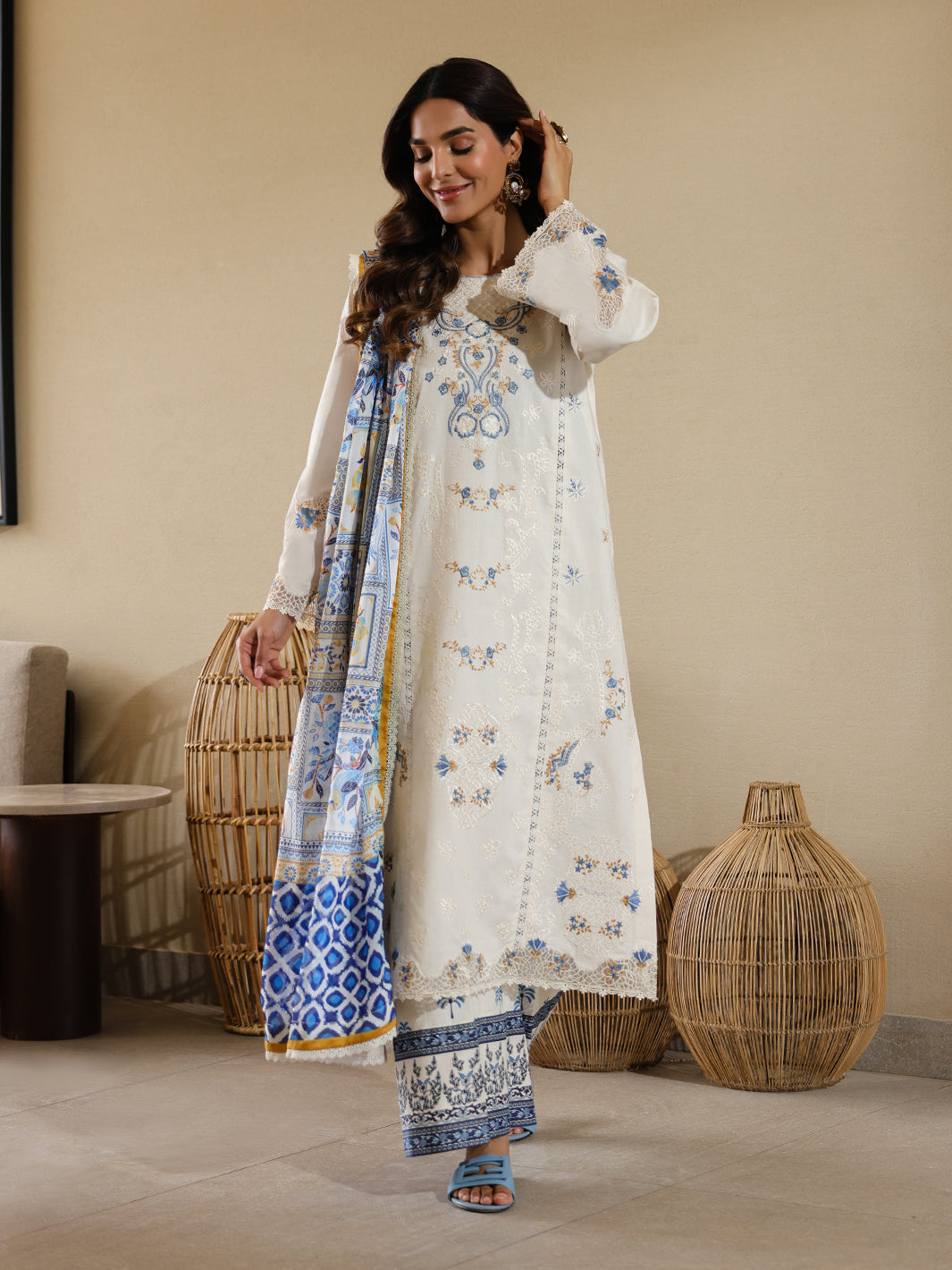 Faiza Faisal | Marine Luxury Lawn 25 | MIRHA M White Short Shirt with Shalwar