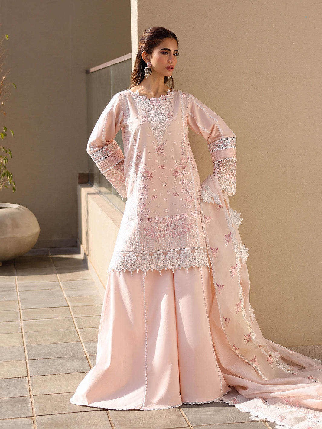 Faiza Faisal | Marine Luxury Lawn 25 | MARIA L Pink Long Shirt