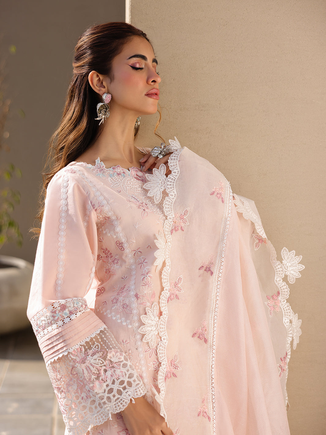 Faiza Faisal | Marine Luxury Lawn 25 | MARIA S Pink Long Shirt